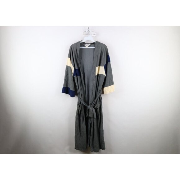 Vintage 60s 70s Streetwear Mens OSFA Color Block Belted Velour Bath Robe USA